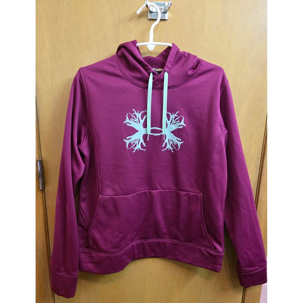 Under Armour Womens Antler Logo Hoodie Purple Sherpa Lined Hood Large G Pullover